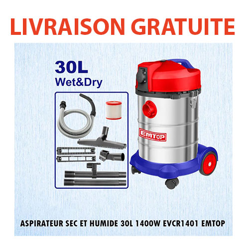 Aspirateur Sec et Humide 30L 1400W - EMTOP
